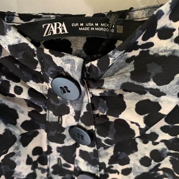 Zara Black Animal Print Ruffled Straps Button-Down Dress. Size Medium NWT - Picture 3 of 12